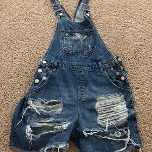 Topshop Jean overall shorts